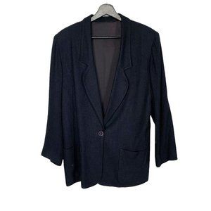 Vintage 90s Black Single Button Woven Blazer Large